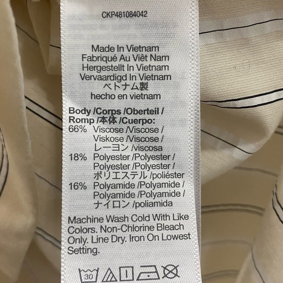 MADEWELL relaxed fit button down top in beige color with small stripes. Sz-Med - Picture 3 of 4